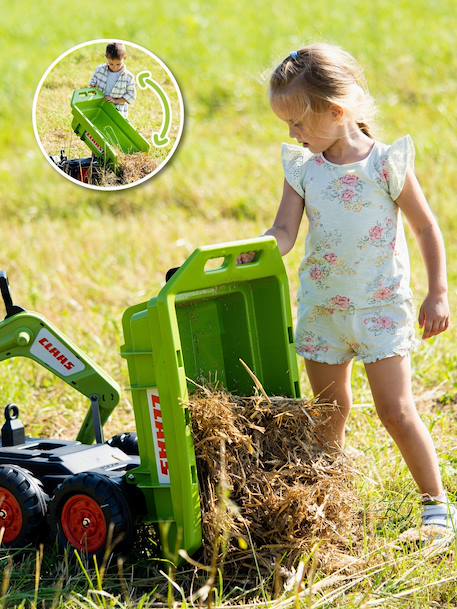 Tractopelle à pédales avec excavatrice arrière, selle pivotante et remorque double essieux basculante Jaune komatsu+Vert claas 12 - vertbaudet enfant 