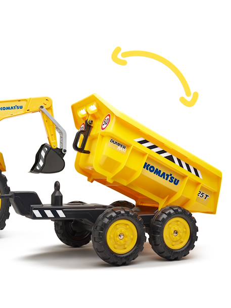 Tractopelle à pédales avec excavatrice arrière, selle pivotante et remorque double essieux basculante Jaune komatsu+Vert claas 6 - vertbaudet enfant 