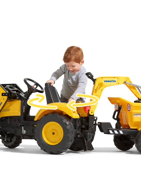Tractopelle à pédales avec excavatrice arrière, selle pivotante et remorque double essieux basculante Jaune komatsu+Vert claas 4 - vertbaudet enfant 