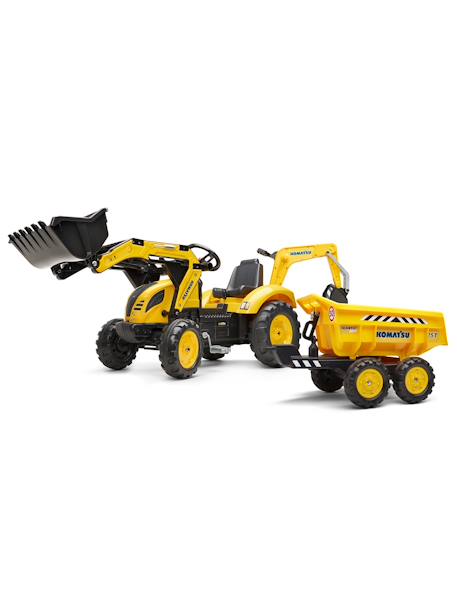 Tractopelle à pédales avec excavatrice arrière, selle pivotante et remorque double essieux basculante Jaune komatsu+Vert claas 1 - vertbaudet enfant 