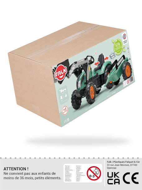 Tractopelle à pédales avec remorque Rouge nacré+Vert Claas+Vert vintage 18 - vertbaudet enfant 