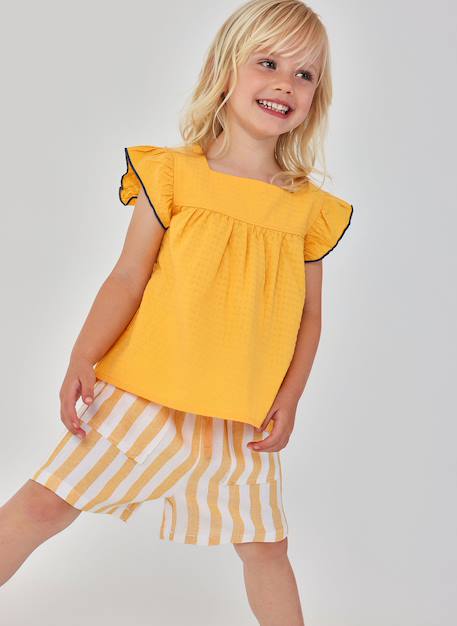 Fille-Short-Short en lin rayé
