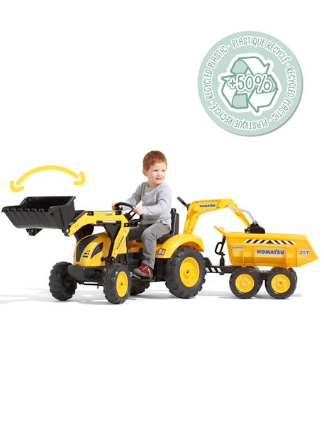 Tractopelle à pédales avec excavatrice arrière, selle pivotante et remorque double essieux basculante Jaune komatsu+Vert claas 3 - vertbaudet enfant 
