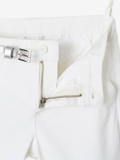Pantalon chino fille en satin de coton et sa ceinture irisée blanc 3 - vertbaudet enfant 