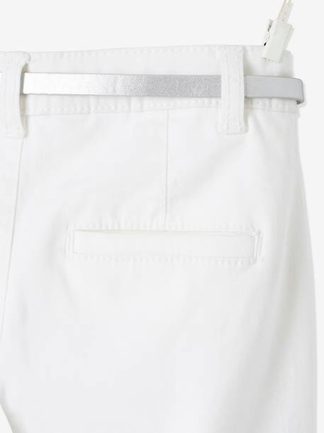 Pantalon chino fille en satin de coton et sa ceinture irisée blanc 4 - vertbaudet enfant 
