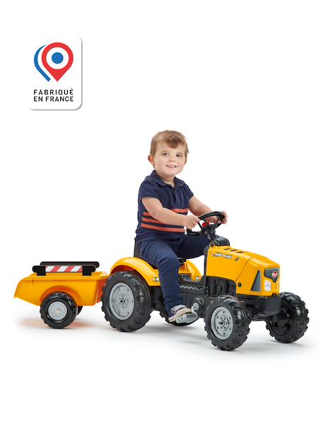 Tractopelle à pédales avec capot ouvrant et remorque Jaune Vintage+Rouge 2 - vertbaudet enfant 