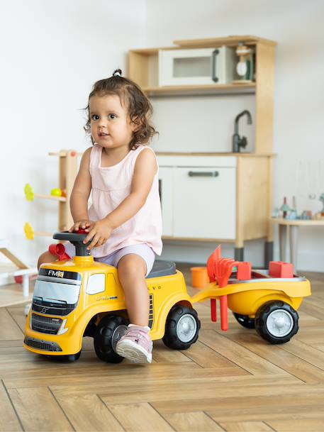 Porteur chantier avec assise ouvrante et volant directionnel avec klaxon, remorque et jeux de sable Jaune JCB+Jaune Volvo 6 - vertbaudet enfant 