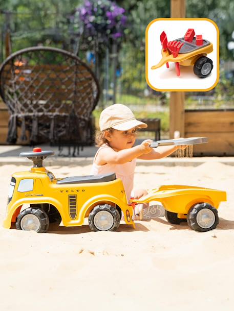 Porteur chantier avec assise ouvrante et volant directionnel avec klaxon, remorque et jeux de sable Jaune JCB+Jaune Volvo 11 - vertbaudet enfant 