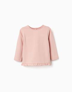 -T-shirt en coton à manches longues avec ourlet volanté