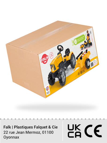 Tractopelle à pédales avec capot ouvrant et remorque Jaune Vintage+Rouge 4 - vertbaudet enfant 