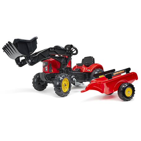 Tractopelle à pédales avec capot ouvrant et remorque Jaune Vintage+Rouge 5 - vertbaudet enfant 