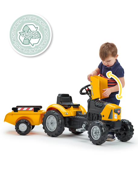 Tractopelle à pédales avec capot ouvrant et remorque Jaune Vintage+Rouge 3 - vertbaudet enfant 