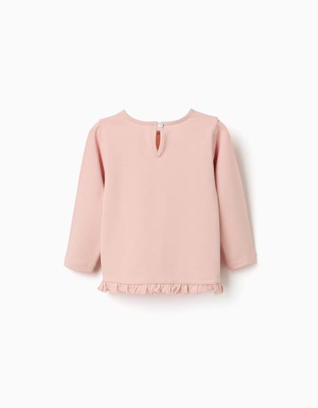T-shirt en coton à manches longues avec ourlet volanté Blanc+Rose clair 5 - vertbaudet enfant 