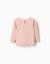 T-shirt en coton à manches longues avec ourlet volanté Blanc+Rose clair 5 - vertbaudet enfant 