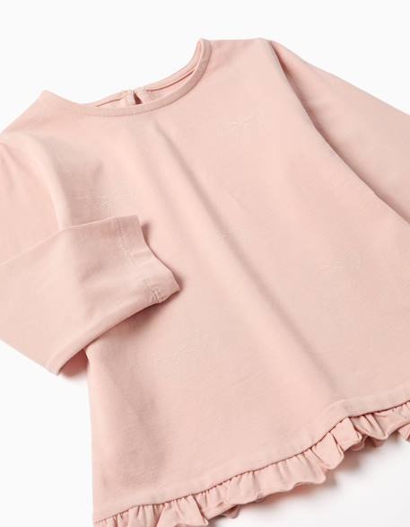 T-shirt en coton à manches longues avec ourlet volanté Blanc+Rose clair 6 - vertbaudet enfant 