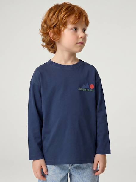 T-shirt manches longues garçon bleu océan+ocre 1 - vertbaudet enfant 
