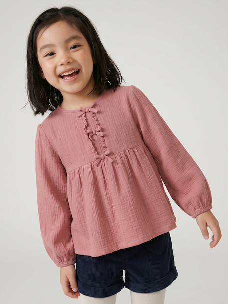 Blouse manches longues fille blush+écru 2 - vertbaudet enfant 