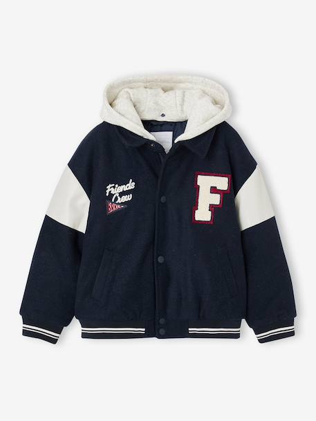 Blouson teddy garçon à capuche amovible marine 1 - vertbaudet enfant 