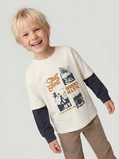 T-shirt manches longues garçon effet superposé écru 2 - vertbaudet enfant 