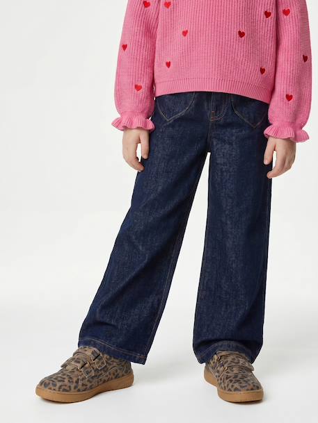 Jean large fille bleu moyen+denim brut 5 - vertbaudet enfant 