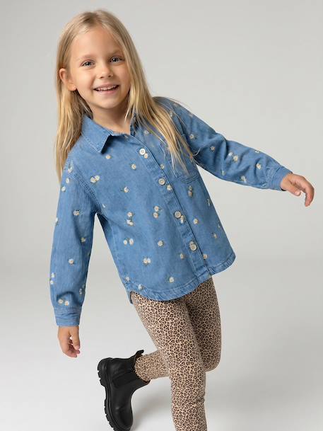 Chemise fille manches longues bleu jean 3 - vertbaudet enfant 