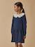 Robe grand col brodé - coton biologique Ecru chine+Marine 3 - vertbaudet enfant 