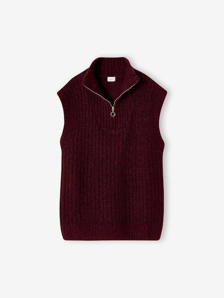 Pull camionneur sans manches fille bordeaux+gris chiné 2 - vertbaudet enfant 