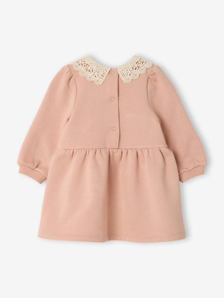 Robe bébé en molleton avec col en crochet rose poudré+vert 2 - vertbaudet enfant 