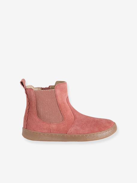 Boots fille cuir zippées beige+bronze+camel+marine+marron+vert+vieux rose 34 - vertbaudet enfant 