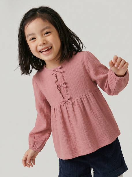 Blouse manches longues fille blush+écru 1 - vertbaudet enfant 