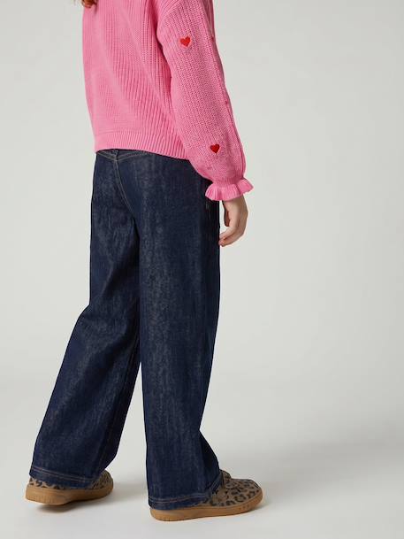 Jean large fille bleu moyen+denim brut 13 - vertbaudet enfant 