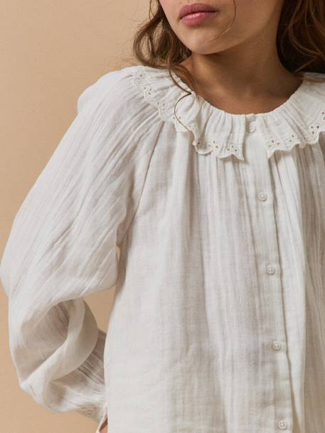 Chemise en gaze de coton fille Ecru 3 - vertbaudet enfant 