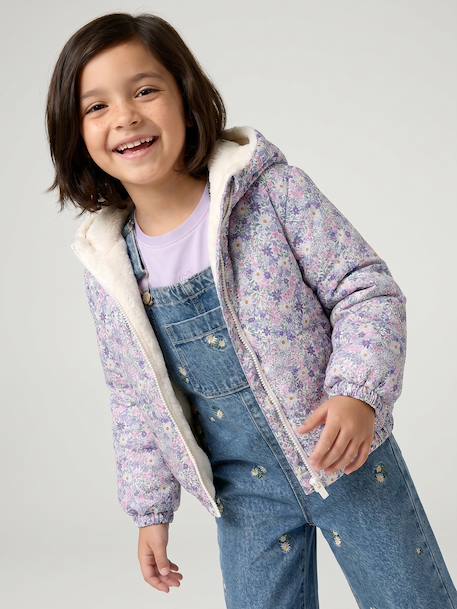 Fille-Manteau-Coupe-vent fille à capuche réversible léopard/sherpa
