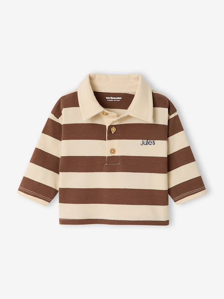 T-shirt polo bébé rayé manches longues bleu grisé+cacao 10 - vertbaudet enfant 