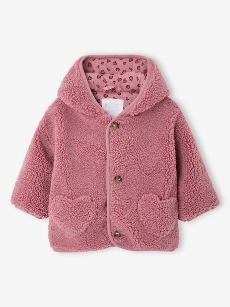 Manteau bébé en sherpa avec doublure imprimée 'léopard' beige+vieux rose 5 - vertbaudet enfant 