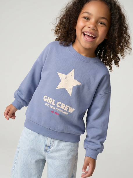 Sweat fille col rond manches longues bleu chambray+gris chiné 1 - vertbaudet enfant 