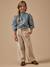 Pantalon flare en velours Beige+Marine 4 - vertbaudet enfant 