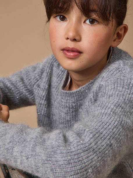 Pull en laine et mohair fille Gris chine clair 3 - vertbaudet enfant 