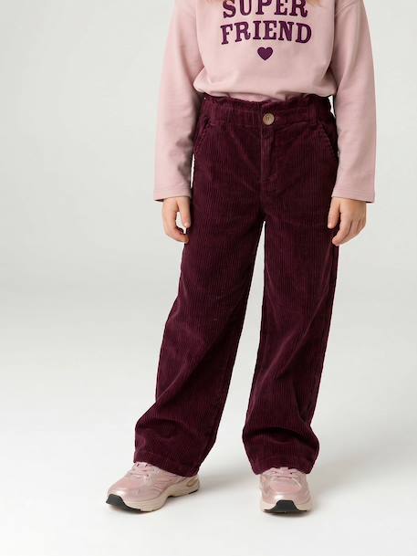 Pantalon fille large velours côtelé style paperbag bordeaux+camel+marine+mauve+olive 1 - vertbaudet enfant 