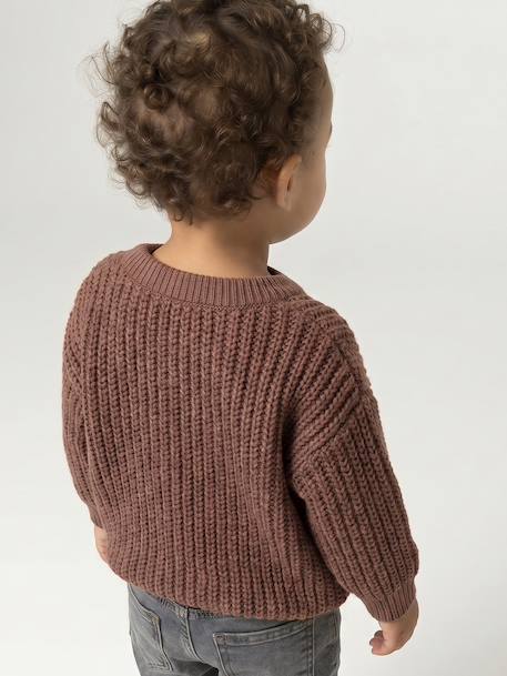 Gilet bébé col V en maille grosse jauge bleu grisé+chocolat 8 - vertbaudet enfant 