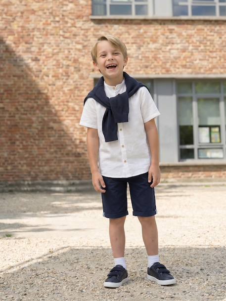 Bermuda garçon cérémonie en coton/lin beige+beige clair+bleu+marine foncé+vert sauge 23 - vertbaudet enfant 