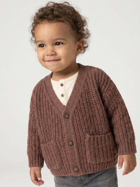 Bébé-Pull, gilet, sweat-Gilet bébé col V en maille grosse jauge