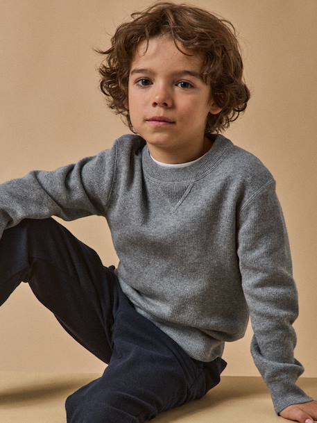 Pull sweat garçon Gris chine+Marine 1 - vertbaudet enfant 