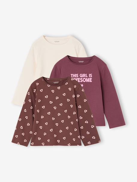 Lot de 3 t-shirts fille fantaisie manches longues anthracite+bleu grisé+corail+écru+indigo+mauve+rose 23 - vertbaudet enfant 