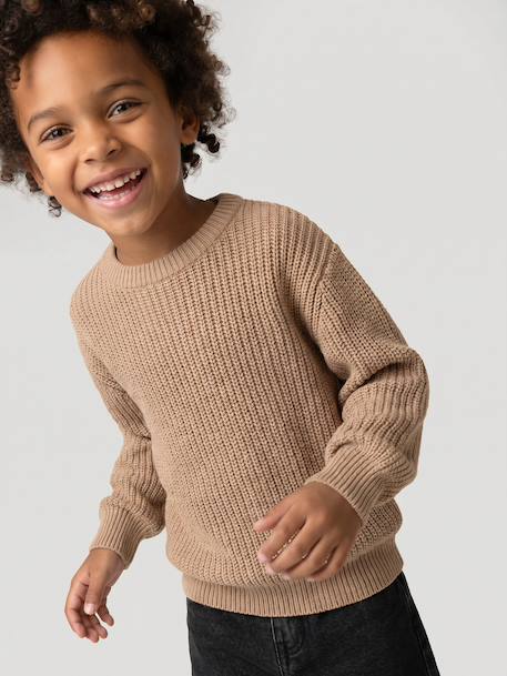 Pull col rond garçon beige chiné 2 - vertbaudet enfant 