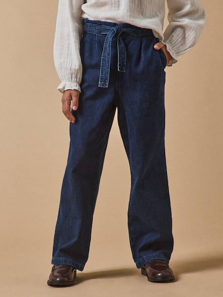 Fille-Pantalon large fille denim light
