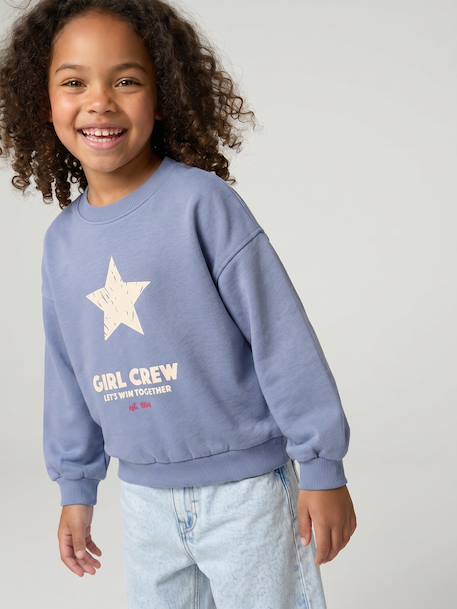 Sweat fille col rond manches longues bleu chambray+gris chiné 3 - vertbaudet enfant 