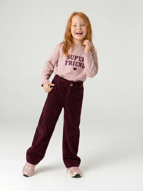 Pantalon fille large velours côtelé style paperbag bordeaux+camel+marine+mauve+olive 2 - vertbaudet enfant 