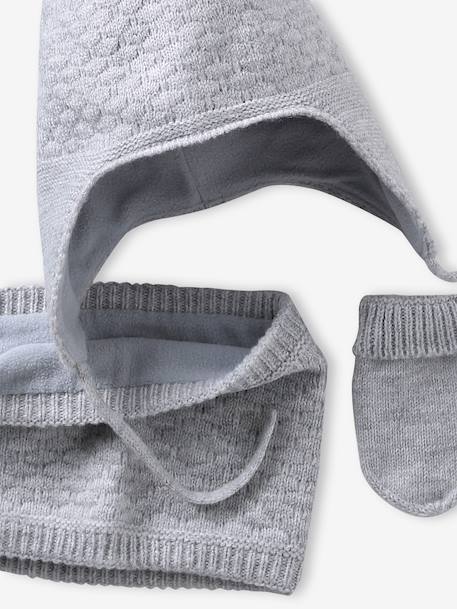 Ensemble bébé bonnet, snood et moufles gris chiné 5 - vertbaudet enfant 