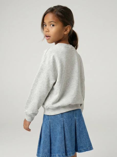 Sweat fille col rond manches longues bleu chambray+gris chiné 14 - vertbaudet enfant 